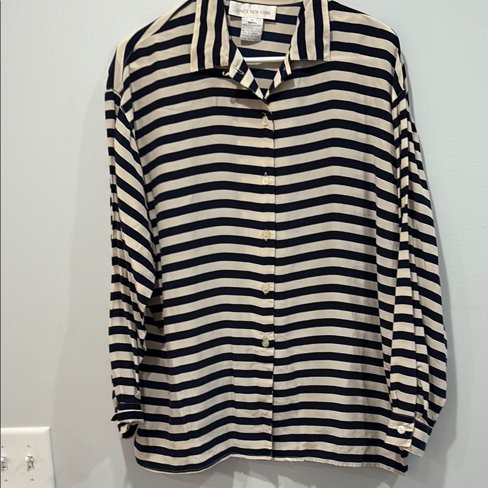 Jones New York Blue and Cream Striped Blouse
